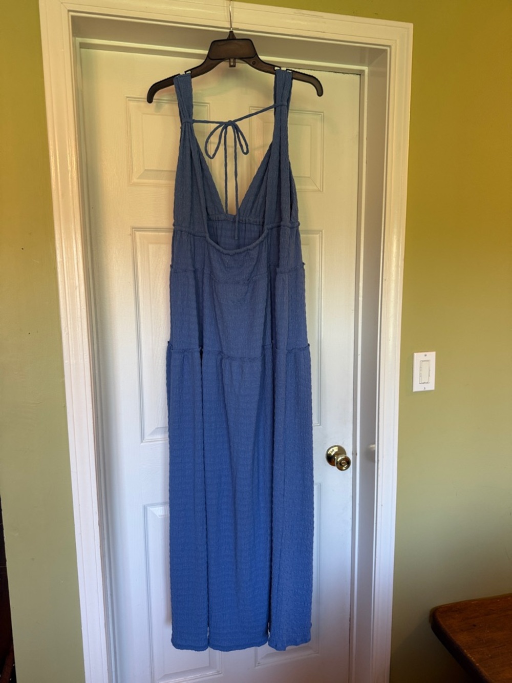 Free People Beach Martina Maxi Dress Blue Textured Crinkle Knit Open Back Boho L - Picture 2 of 6